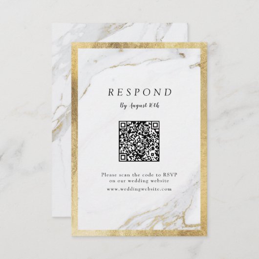 Imitate Gold Marmor Luxus moderne Hochzeit QR-Code RSVP Karte (Vorne/Hinten)