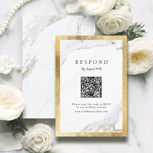 Imitate Gold Marmor Luxus moderne Hochzeit QR-Code RSVP Karte