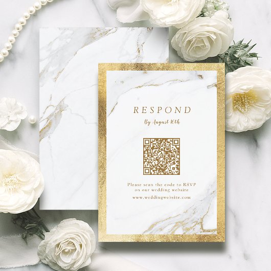 Imitate Gold Marmor Luxus moderne Hochzeit QR-Code RSVP Karte