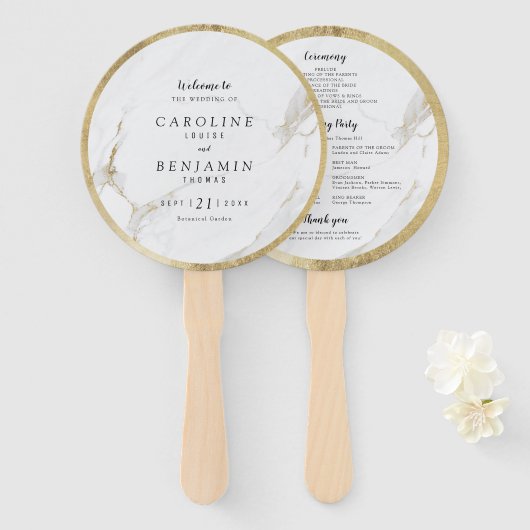 Imitate Gold Marmor Luxus moderne Hochzeitsfeier Fächer (Vorne und Hinten)