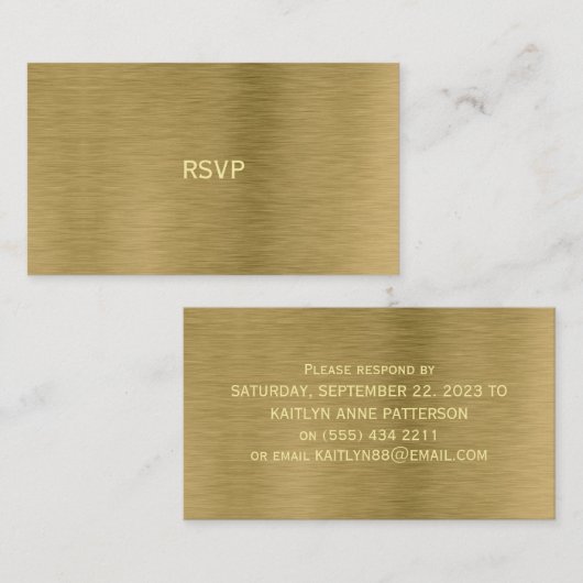 Imitate Gold Metal Texture RSVP Card Visitenkarte (Vorne/Hinten)