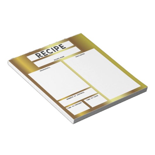Imitate Gold Metallic Blank Sheet Kulinarisches Re Notizblock (angewinkelt)
