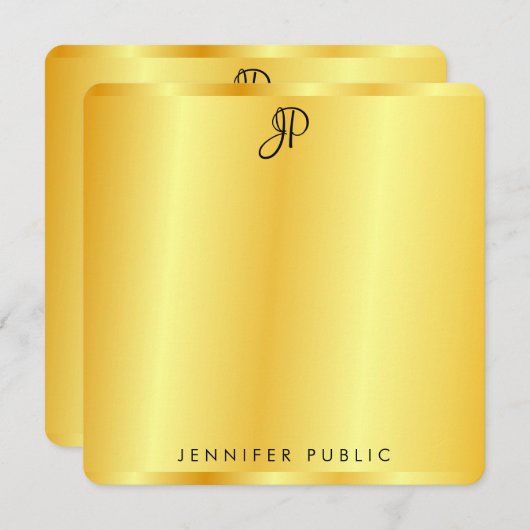 Imitate Gold Metallic Look Handgeschriebenes Monog Mitteilungskarte (Vorne/Hinten)