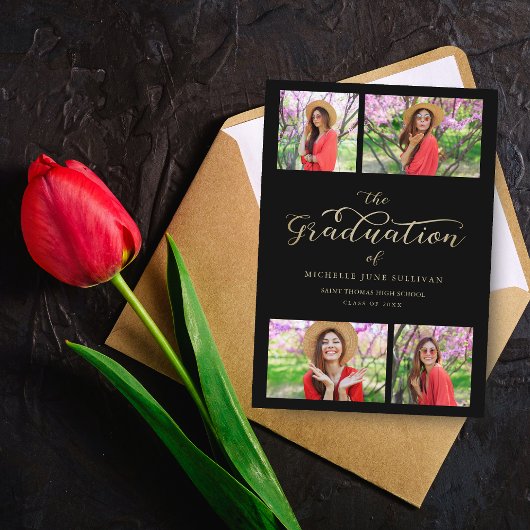 Imitate Gold Minimalistisch Collage Abschluss 4 Fo