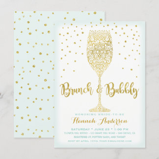 Imitate Gold & Minze Brunch & Bubbly Brautparty Einladung