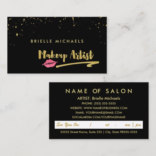 Imitate Gold mit rosa Lippen machen Künstlerernenn Terminkarte (Vorne/Hinten)
