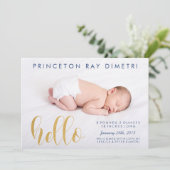 Imitate Gold Modern Hello Birth Ankündigung (Stehend Vorderseite)