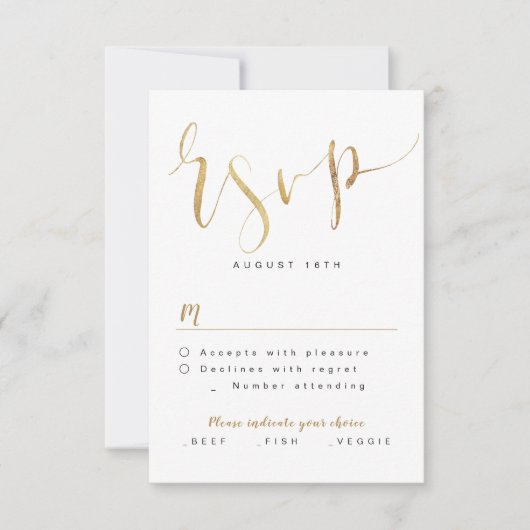 Imitate Gold Moderne einfache Script Hochzeit RSVP (Vorderseite)