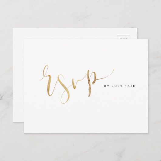 Imitate Gold Moderne einfache Script Hochzeit RSVP Einladungspostkarte (Vorne/Hinten)