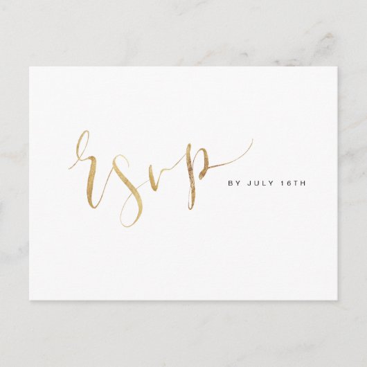 Imitate Gold Moderne einfache Script Hochzeit RSVP Einladungspostkarte (Vorderseite)