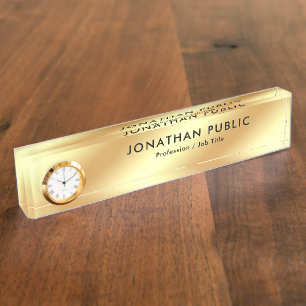 Imitate Gold Moderne elegante Vorlage mit Uhrengla Namensplakette