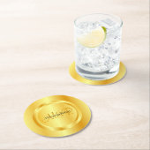 Imitate Gold Moderne Monogram Elegante Custom Temp Runder Pappuntersetzer (Vor Ort)