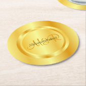 Imitate Gold Moderne Monogram Elegante Custom Temp Runder Pappuntersetzer (Angewinkelt)