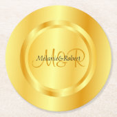 Imitate Gold Moderne Monogram Elegante Custom Temp Runder Pappuntersetzer (Vorderseite)