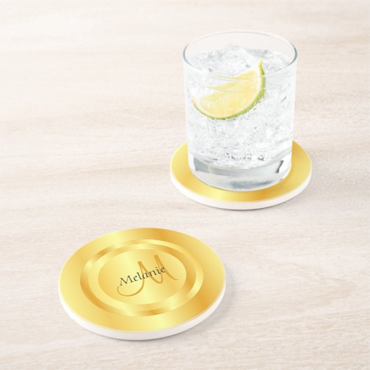Imitate Gold Moderne Monogramm Elegante Vorlage Getränkeuntersetzer (Seite)