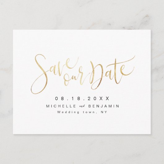 Imitate Gold Modernes, einfaches Skript Save the D Ankündigungspostkarte (Vorderseite)