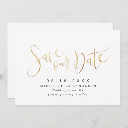 Imitate Gold Modernes, einfaches Skript Save the D Save The Date (Vorne/Hinten)