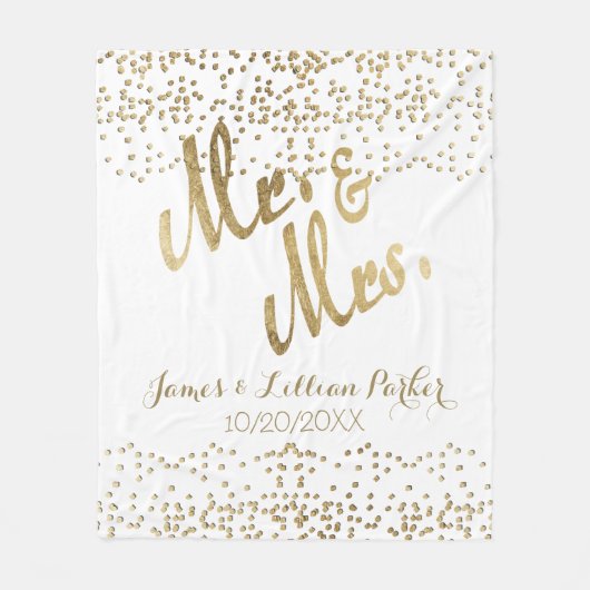 Imitate Gold Mr. und Mrs. Monogram Wedding Fleecedecke (Vorderseite)