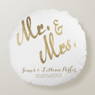 Imitate Gold Mr. und Mrs. Monogram Wedding Rundes Kissen
