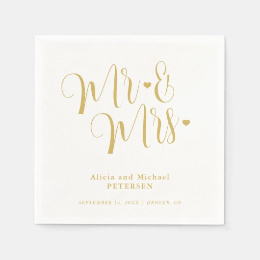 Imitate gold Mr. und Mrs. simple kalligraphische H Serviette (Vorderseite)