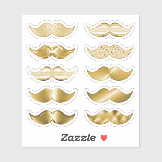 Imitate Gold Mustaches Mustache Set von 10 Sticker (Blatt)