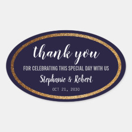 Imitate Gold Navy Blue Moderne Elegante Hochzeit Ovaler Aufkleber