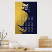 Imitate Gold Navy Blue Monogram Seating Chart Poster (Küche)