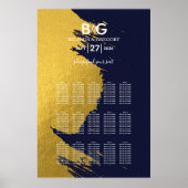 Imitate Gold Navy Blue Monogram Seating Chart Poster (Vorne)