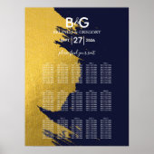 Imitate Gold Navy Blue Monogram Seating Chart Poster (Vorne)