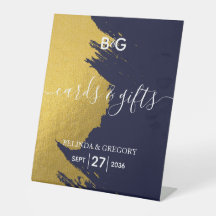Imitate Gold Navy Blue Monogram Wedding Cards & Gi
