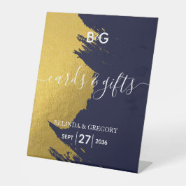 Imitate Gold Navy Blue Monogram Wedding Cards & Gi Sockelschild
