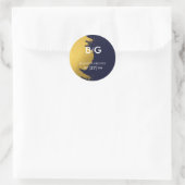 Imitate Gold Navy Blue Monogram Wedding Runder Aufkleber (Tasche)