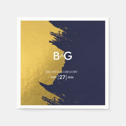 Imitate Gold Navy Blue Monogram Wedding Serviette (Vorderseite)