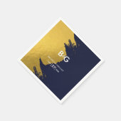 Imitate Gold Navy Blue Monogram Wedding Serviette (Ecke)