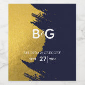 Imitate Gold Navy Blue Monogram Wedding Weinetikett (Einzelnes Label)