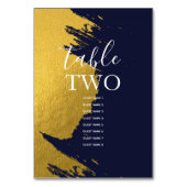 Imitate Gold Navy Blue Wedding Guest Names Tischnummer (Vorderseite)