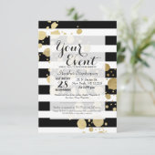 Imitate Gold Paint Spritzer auf Schwarz und Weiß S Einladung (Stehend Vorderseite)