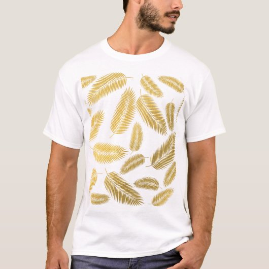Imitate Gold Palm Blätter Muster T-Shirt (Vorderseite)