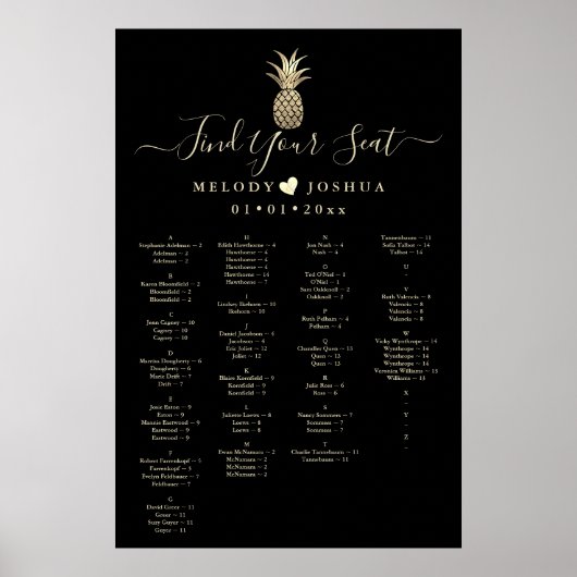 IMITATE GOLD PINEAPPING SITZSTRUKTUR, ALPHABETISCH POSTER (Vorne)