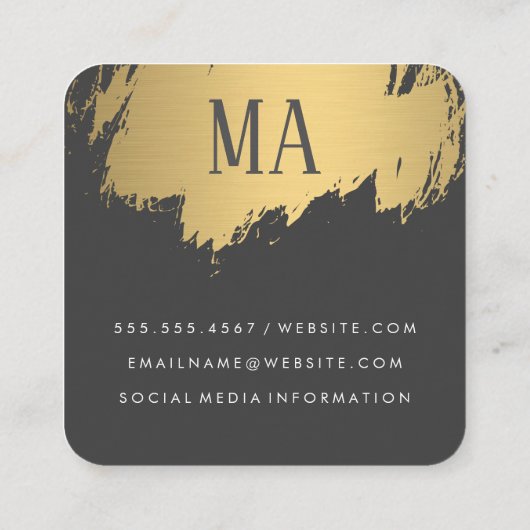 Imitate Gold Pinsel Monogram | Änderung Quadratische Visitenkarte (Rückseite)