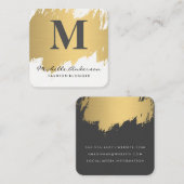 Imitate Gold Pinsel Monogram | Stilvoll Quadratische Visitenkarte (Vorne/Hinten)