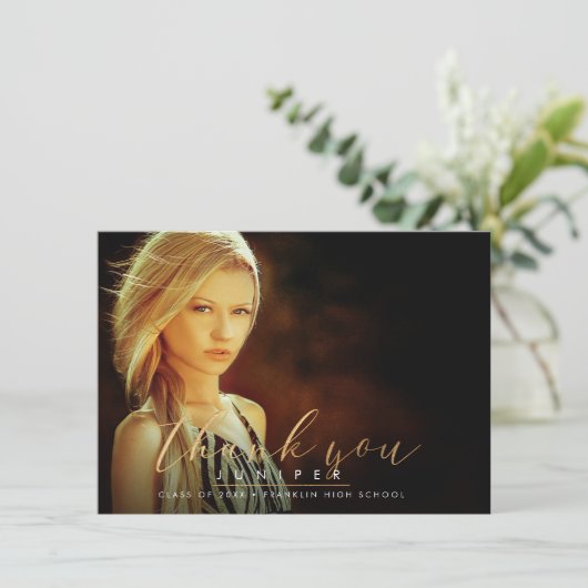 Imitate Gold Pinsel Script Abschluss Danke Karten (Stehend Vorderseite)