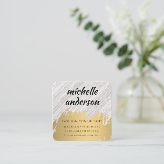 Imitate Gold Pinsel Weiße Textur Quadratische Visitenkarte (Stehend Vorderseite)