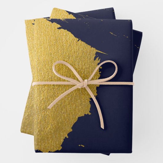 Imitate Gold Pinselstriche mit Navy Blue Backgroun Geschenkpapier Set (Beispiel)