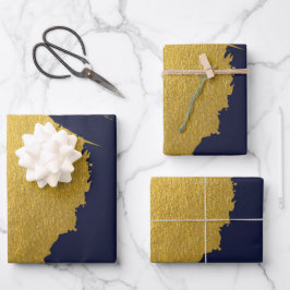 Imitate Gold Pinselstriche mit Navy Blue Backgroun Geschenkpapier Set