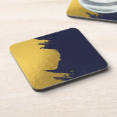 Imitate Gold Pinselstriche mit Navy Blue Backgroun Getränkeuntersetzer (Linke Seite)