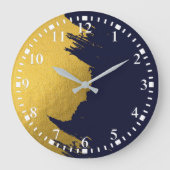 Imitate Gold Pinselstriche mit Navy Blue Backgroun Große Wanduhr (Vorderseite)
