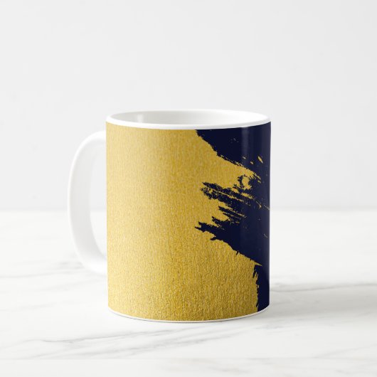 Imitate Gold Pinselstriche mit Navy Blue Backgroun Kaffeetasse (Vorderseite Links)