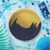 Imitate Gold Pinselstriche mit Navy Blue Backgroun Pappteller (Party)