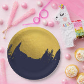 Imitate Gold Pinselstriche mit Navy Blue Backgroun Pappteller (Party)